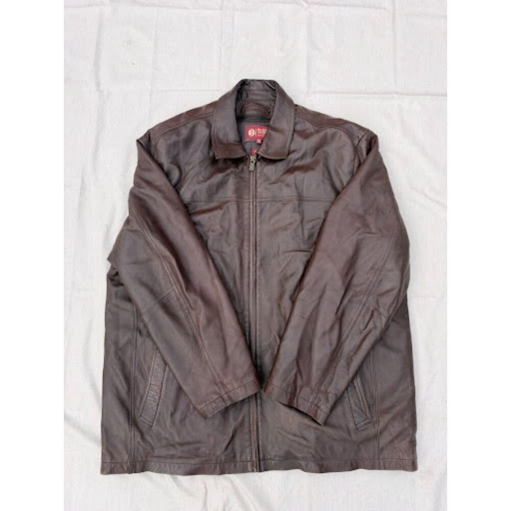 Vtg Wilsons Leather Jacket Mens 3XLT Brown Thinsulate Insulated Zip Car Coat